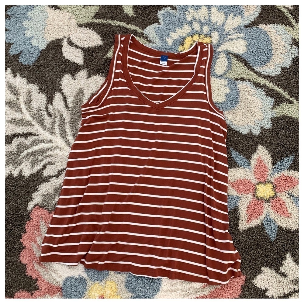 #17 Old Navy Luxe Striped V-Neck Casual Sleeveless Tank Blouse Shirt Top Small